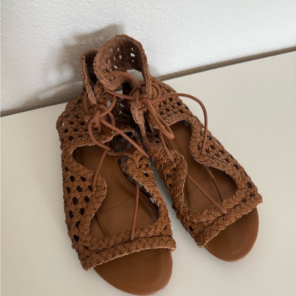 New Joie 100% leather Brown Woven gladiator lace up Sandals - Picture 8 of 10